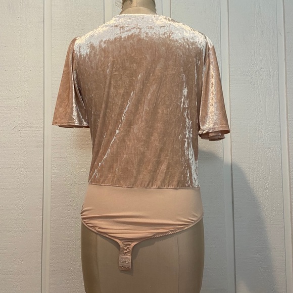 Blush Pink Velvet Leotard Bodysuit - Picture 3 of 5